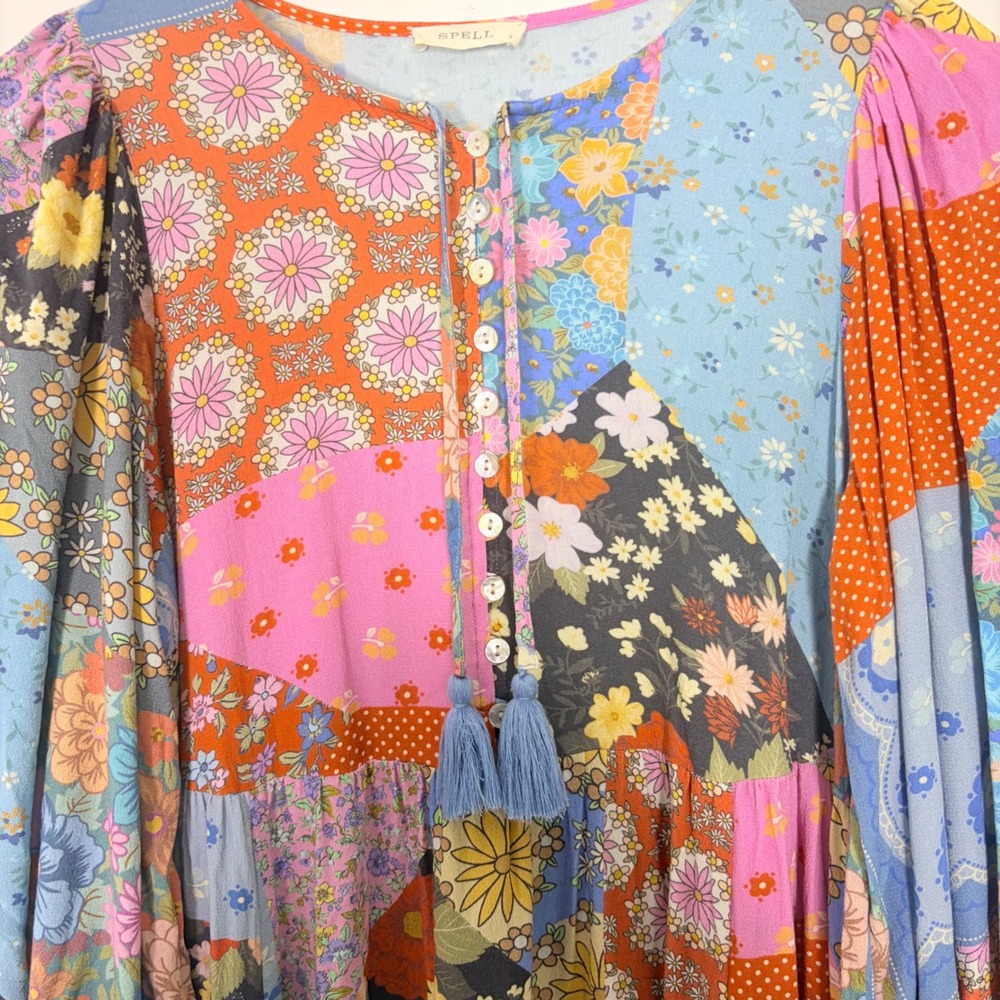 Spell & The Gypsy Collective Cha Cha Boho Midi Dress Patchwork Floral Small - Picture 5 of 10